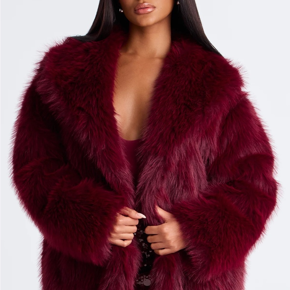 Fashion Nova Deep Red Teddy Jacket